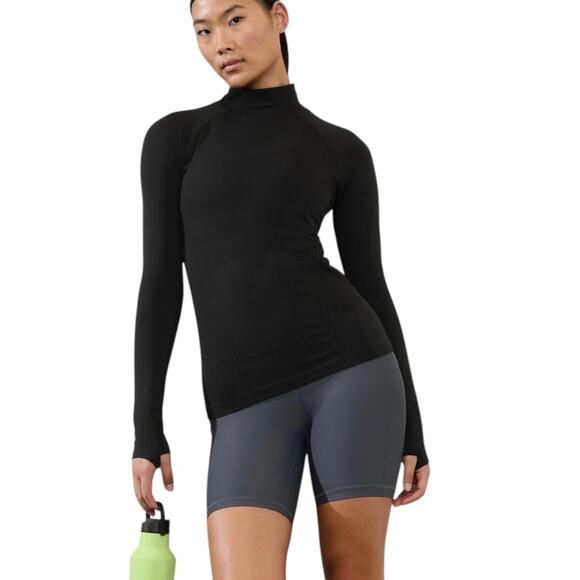 Athleta Black Momentum Seamless Mock Neck Top Size Large - Picture 1 of 5